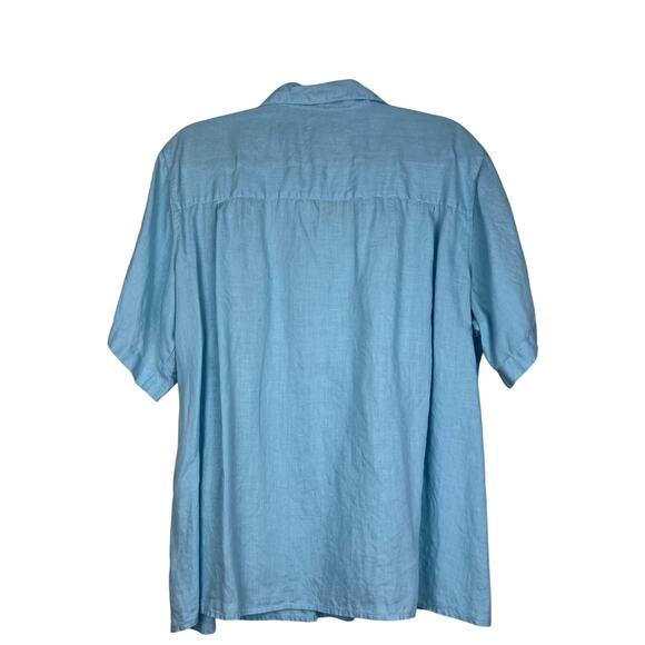 L.L. Bean 100% Linen Short Sleeve Button Front Shirt Light Blue Women’s XL - Picture 2 of 3